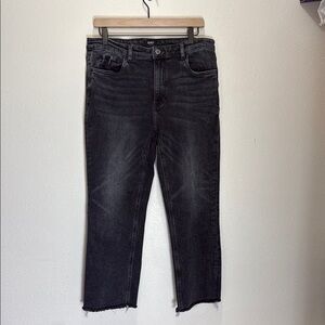 Oat Black Denim Jeans with Raw Hem, Size 30